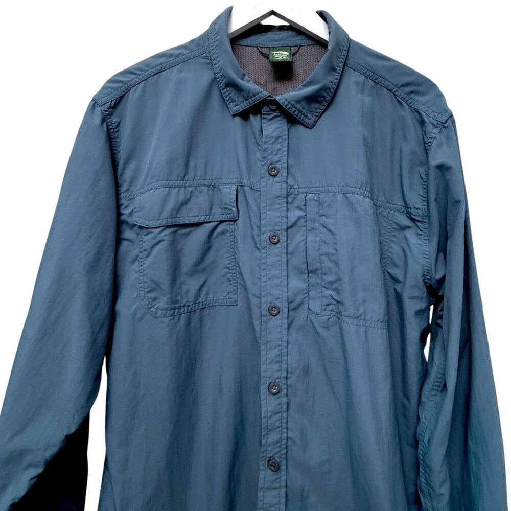 EMS  Mens Utility Shirt Large Blue Nylon Hiking Eastern Mountain Sports Outdoors